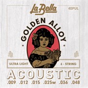La Bella 40PUL Golden Alloy — комплект струн для акустической гитары, бронза, Ultra Light, 9-48, Ла Белла